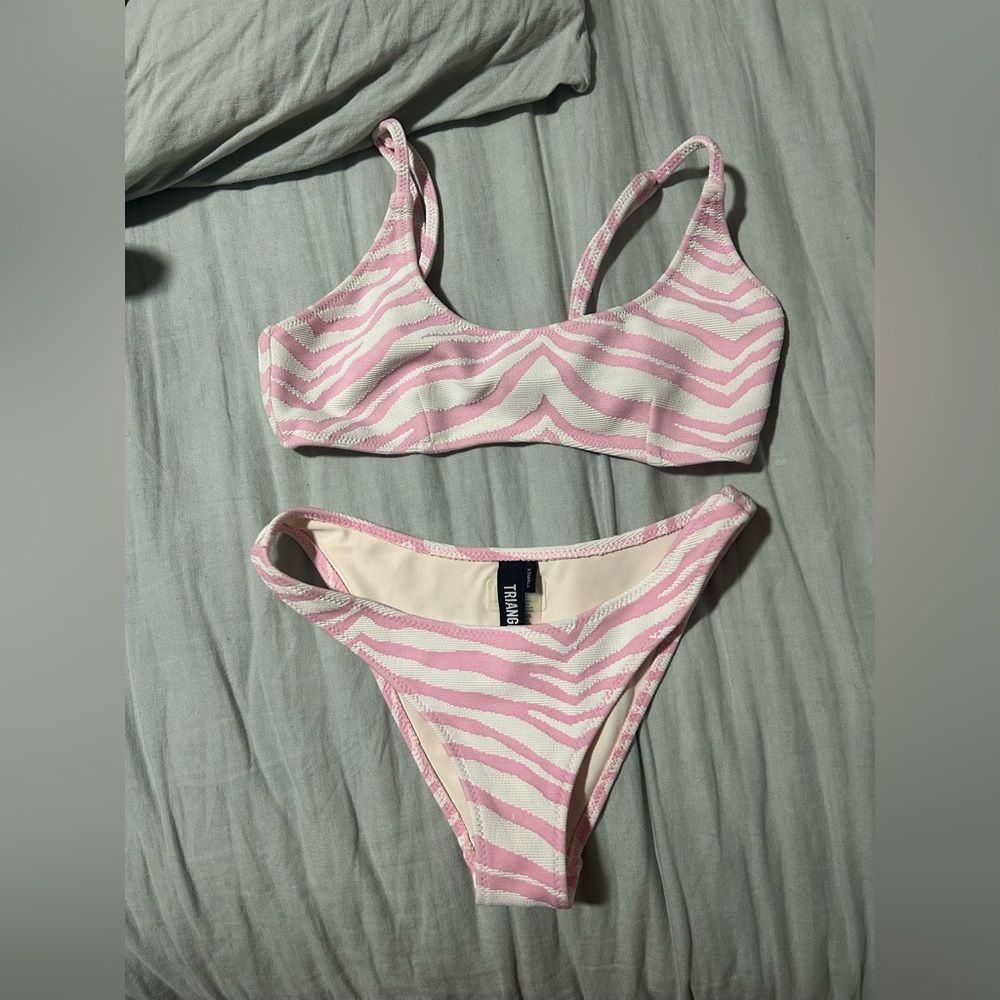 triangl swimwear Pink & White Zebra-Print Bikini Set